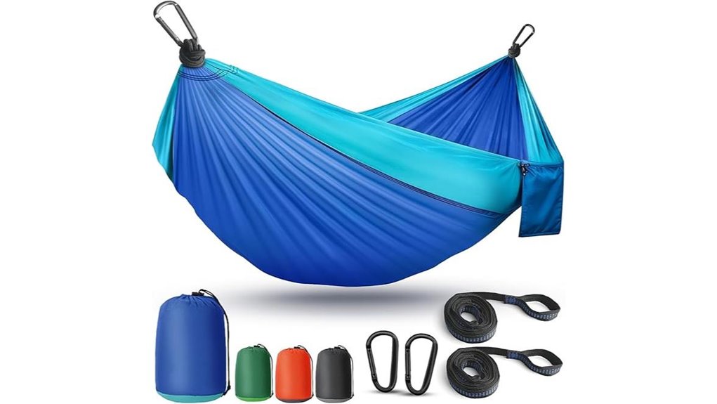 blue camping hammock straps