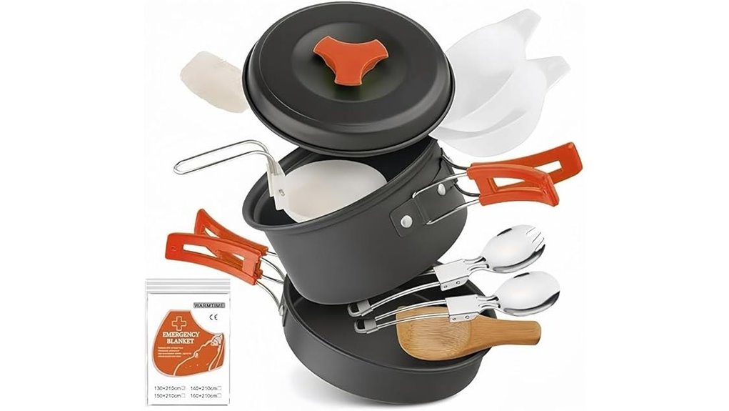 camping cookware and blanket
