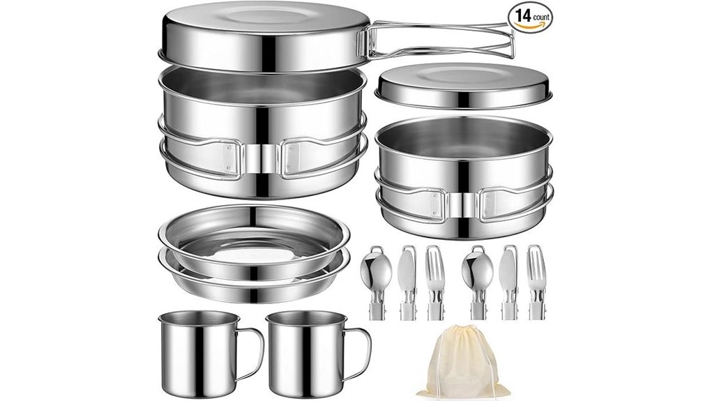 camping cookware stainless steel set