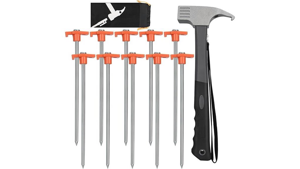 camping stakes and hammer