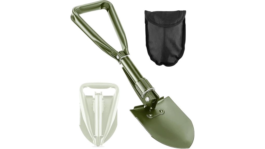 compact olive camping shovel
