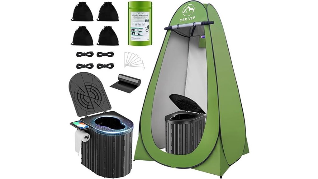 mobile restroom with shelter