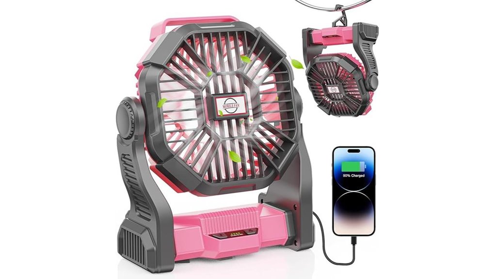 pink portable camping fan