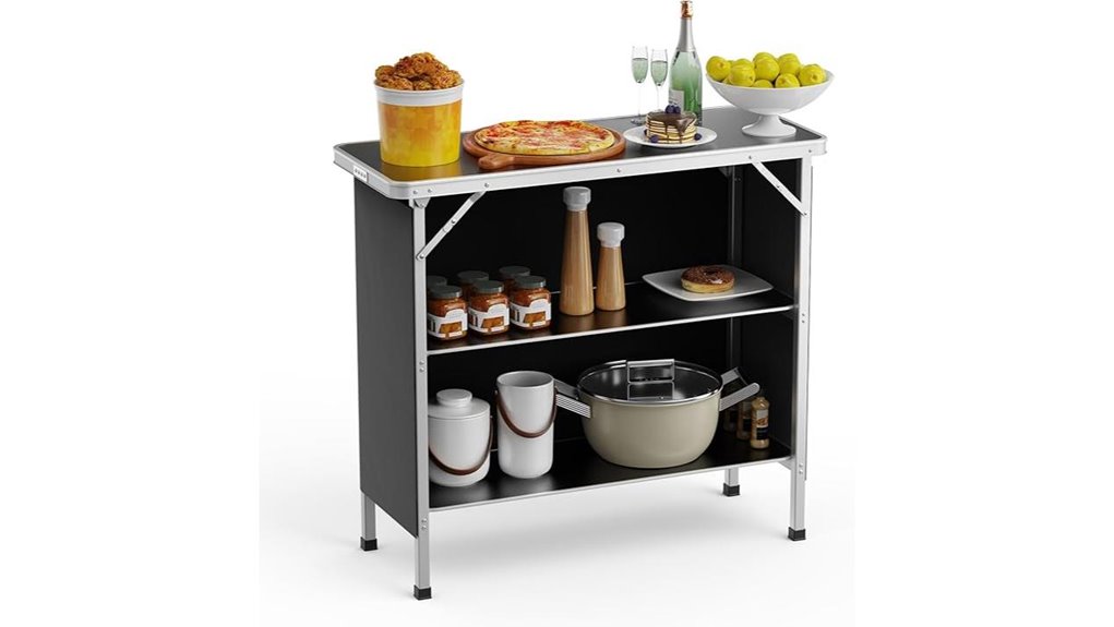 portable table with shelves