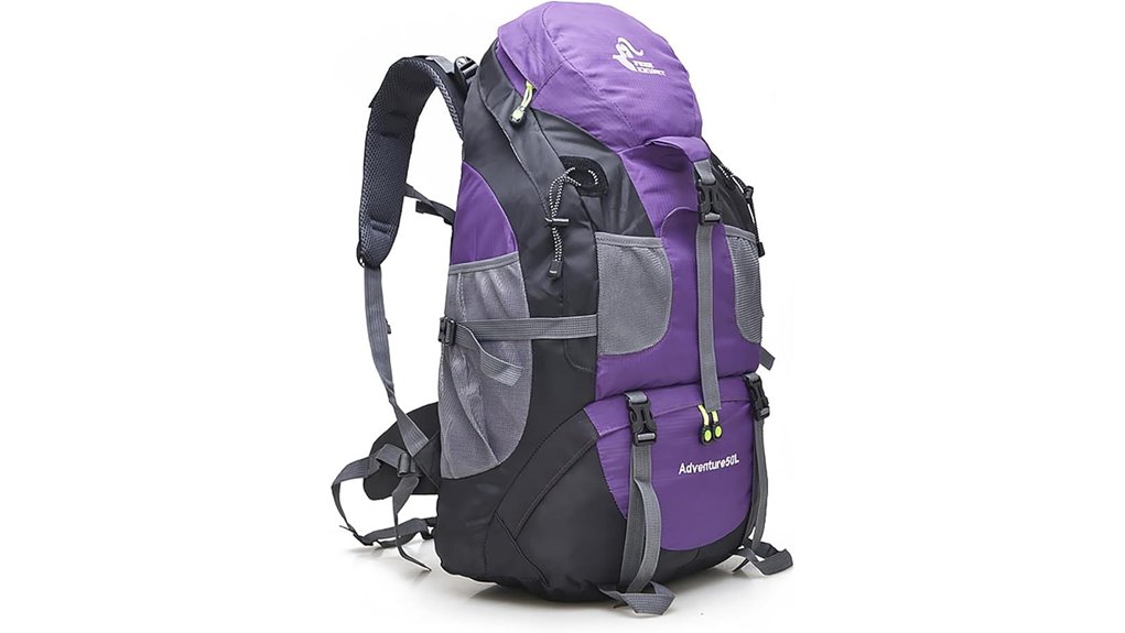 purple 50l hiking backpack