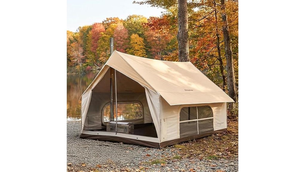 spacious canvas tent with stove