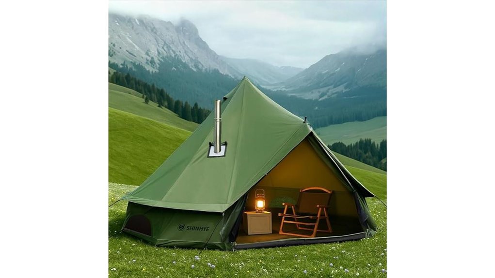 sturdy camping tent with stove